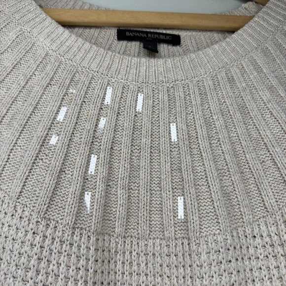 Banana Repulic Cream Waffle Knit Sweater Sequined Women’s Size Small Y2K Warm - Picture 2 of 5
